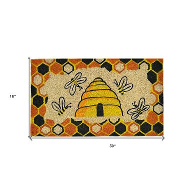 HomeRoots 18" X 30" Beige and Orange Coir Bees Outdoor Spring Door Mat