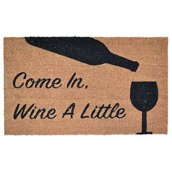 HomeRoots 18" X 30" Brown and Black Coir Come In Wine a Little Outdoor Door Mat