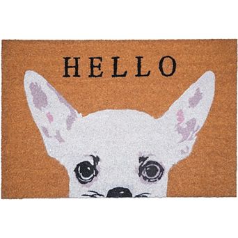 HomeRoots 17" X 29" Natural Black and White Coir Chihuahua Hello Outdoor Door Mat