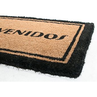 HomeRoots 18" X 30" Brown and Black Coir Bienvenidos Outdoor Door Mat
