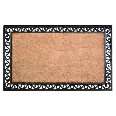 HomeRoots 22" X 36" Natural and Black Coir Scrollwork Outdoor Door Mat