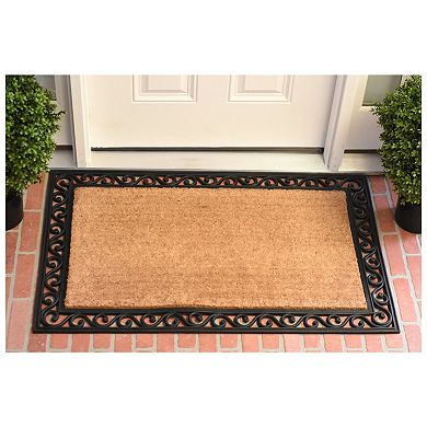 HomeRoots 22" X 36" Natural and Black Coir Scrollwork Outdoor Door Mat