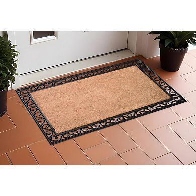 HomeRoots 22" X 36" Natural and Black Coir Scrollwork Outdoor Door Mat