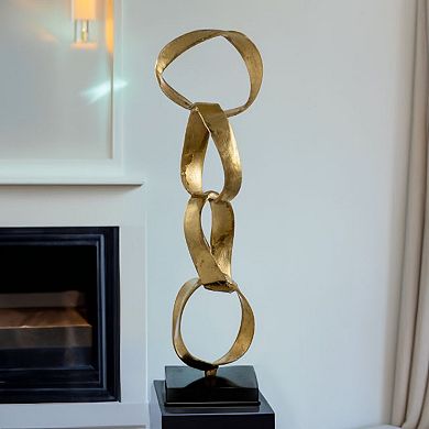 HomeRoots 25" Gold and Black Marble and Aluminum Modern Abstract Tabletop Sculpture