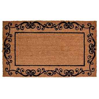 HomeRoots 18" X 30" Brown and Black Coir Scrollwork Outdoor Door Mat