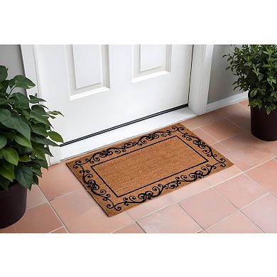 HomeRoots 18" X 30" Brown and Black Coir Scrollwork Outdoor Door Mat