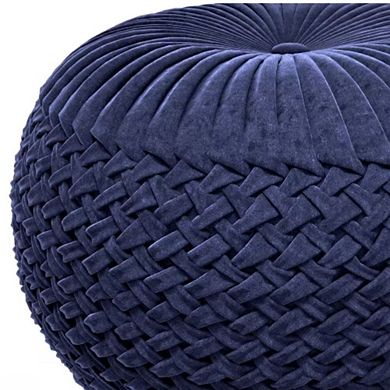 Dark Blue Velvet Round Pouf Ottoman