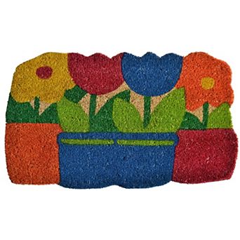 HomeRoots 18" X 30" Blue and Red Coir Floral Outdoor Door Mat