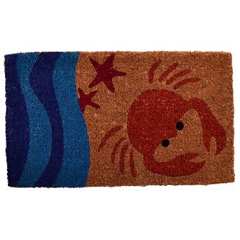 HomeRoots 18" X 30" Blue and Red Coir Crab Outdoor Door Mat