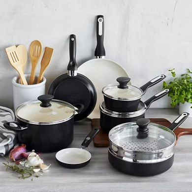 16-Piece Black Ceramic Cookware Set