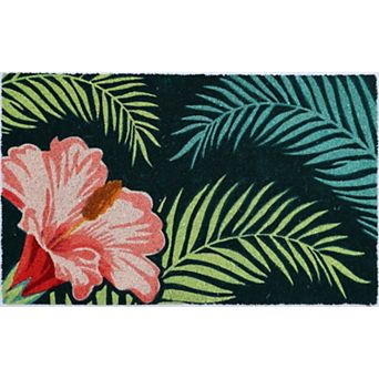 HomeRoots 18" X 30" Blue and Pink Coir Tropical Outdoor Door Mat