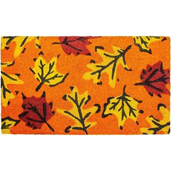 HomeRoots 17" X 29" Orange Black and Yellow Coir Leaves Outdoor Fall Door Mat