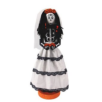 HomeRoots 14" Black And White Fabric And Solid Wood Halloween Woman Nutcracker