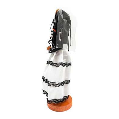 HomeRoots 14" Black And White Fabric And Solid Wood Halloween Woman Nutcracker