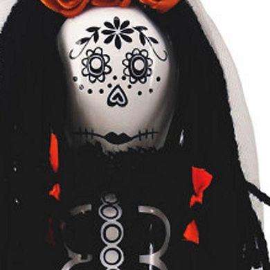 HomeRoots 14" Black And White Fabric And Solid Wood Halloween Woman Nutcracker