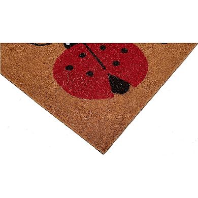 HomeRoots 24" X 36" Natural Black and Red Coir Ladybug Welcome Outdoor Door Mat