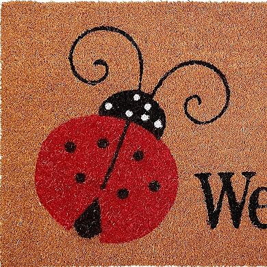 HomeRoots 24" X 36" Natural Black and Red Coir Ladybug Welcome Outdoor Door Mat