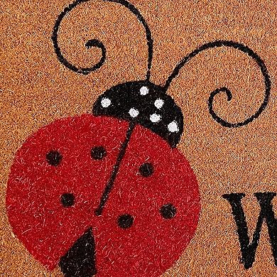 HomeRoots 24" X 36" Natural Black and Red Coir Ladybug Welcome Outdoor Door Mat