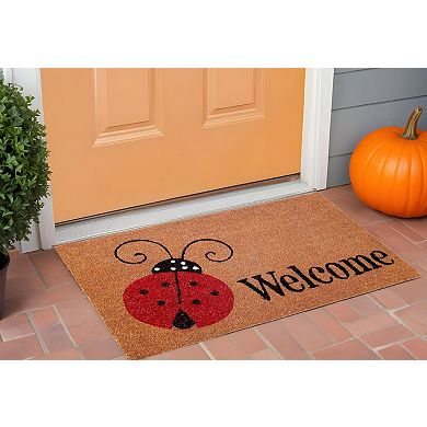 HomeRoots 24" X 36" Natural Black and Red Coir Ladybug Welcome Outdoor Door Mat