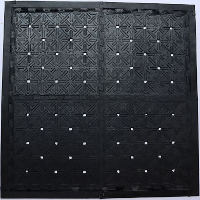 HomeRoots Set Of Four Square Interlocking Black Rubber Indoor Outdoor Mats