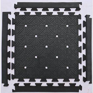 HomeRoots Set Of Four Square Interlocking Black Rubber Indoor Outdoor Mats