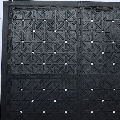HomeRoots Set Of Four Square Interlocking Black Rubber Indoor Outdoor Mats