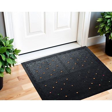 HomeRoots Set Of Four Square Interlocking Black Rubber Indoor Outdoor Mats