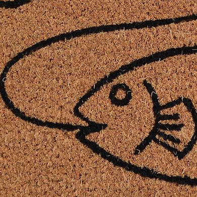 HomeRoots 18" X 30" Brown and Black Coir Fish Outdoor Door Mat