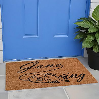 HomeRoots 18" X 30" Brown and Black Coir Fish Outdoor Door Mat