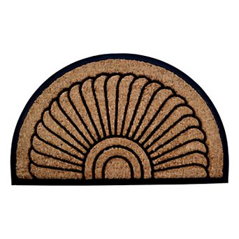 HomeRoots 24" X 36" Beige and Black Rubber and Coir Outdoor Semi Circle Door Mat