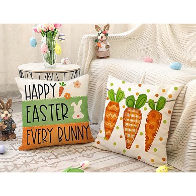 4pcs 18x18"Easter Pillow Covers Welcome Peeps Bunny Carrots Farmhouse Spring Decor