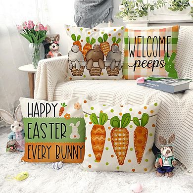 4pcs 18x18"Easter Pillow Covers Welcome Peeps Bunny Carrots Farmhouse Spring Decor