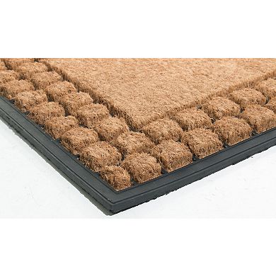 HomeRoots 18" X 30" Beige and Black Rubber and Coir Outdoor Door Mat