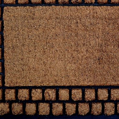 HomeRoots 18" X 30" Beige and Black Rubber and Coir Outdoor Door Mat