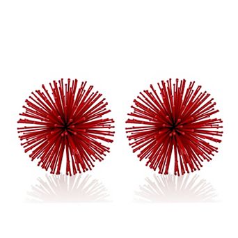 HomeRoots Set of Two Red Iron Decorative Spiky Sphere Tabletop Sculpture
