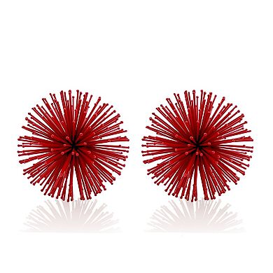 HomeRoots Set of Two Red Iron Decorative Spiky Sphere Tabletop Sculpture