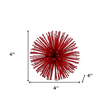 HomeRoots Set of Two Red Iron Decorative Spiky Sphere Tabletop Sculpture