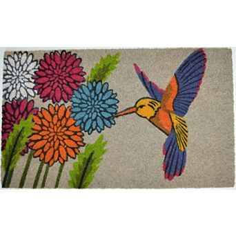 HomeRoots 18" X 30" Brown and Blue Coir Floral Outdoor Door Mat