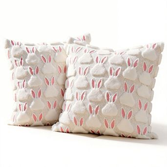 2 pc Easter Rabbit Plush Cushion Cover Spring Home Decor Pillowcase 18x18