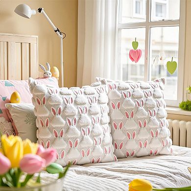 2 pcs Easter Rabbit Plush Cushion Cover Spring Home Decor Pillowcase 18x18