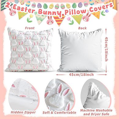2 pcs Easter Rabbit Plush Cushion Cover Spring Home Decor Pillowcase 18x18
