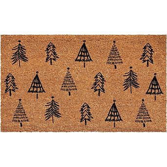 HomeRoots 17" X 29" Natural and Black Coir Floral Welcome Outdoor Door Mat