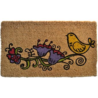 HomeRoots 18" X 30" Brown and Black Coir Floral Outdoor Door Mat