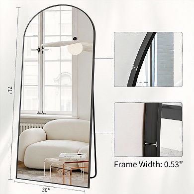 Arched Full Length Mirror Aluminum Frame Floor Leaning Wall Mounted 71"L x 30"W