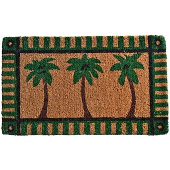 HomeRoots 18" X 30" Brown and Green Coir Palm Tree Outdoor Door Mat