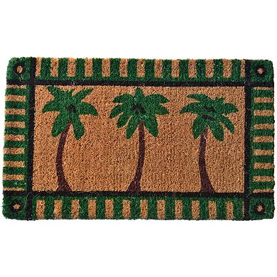 HomeRoots 18" X 30" Brown and Green Coir Palm Tree Outdoor Door Mat
