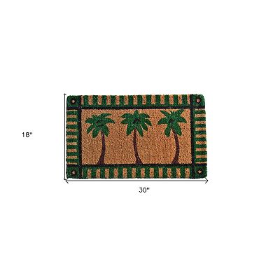 HomeRoots 18" X 30" Brown and Green Coir Palm Tree Outdoor Door Mat
