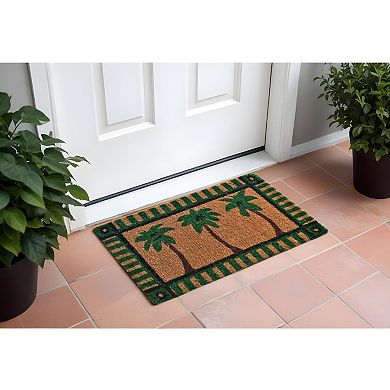 HomeRoots 18" X 30" Brown and Green Coir Palm Tree Outdoor Door Mat