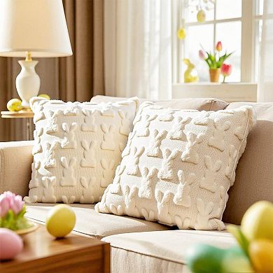 2pcs 18x18" Easter Bunny Pillow Covers Zippered Spring Sofa Bedroom Decor
