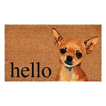 HomeRoots 17" X 29" Natural Black and Brown Coir Chihuahua Hello Outdoor Door Mat